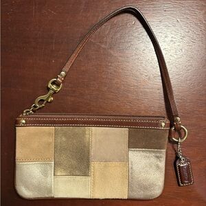 Coach Patchwork Leather Wristlet in Brown,  Tan, & Gold